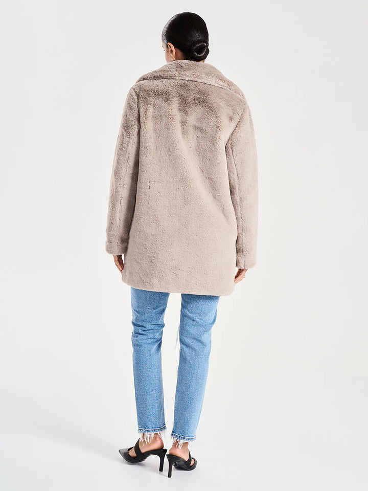 Minimalist Faux Fur Jacket - Stone