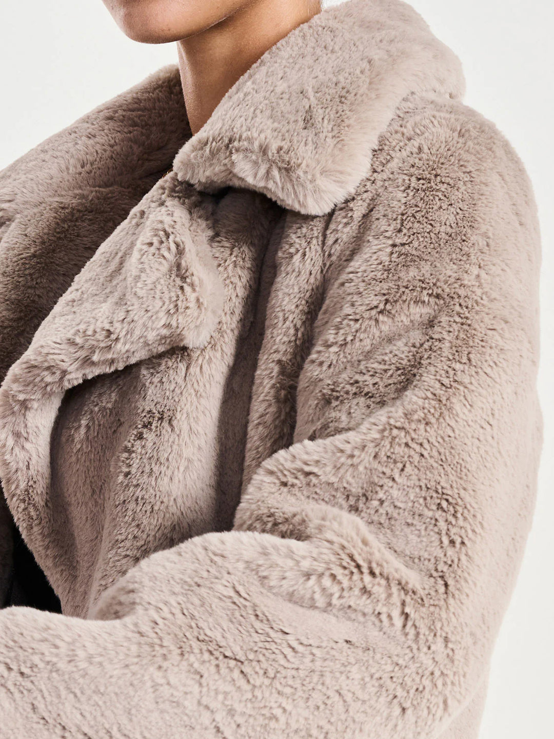 Minimalist Faux Fur Jacket - Stone