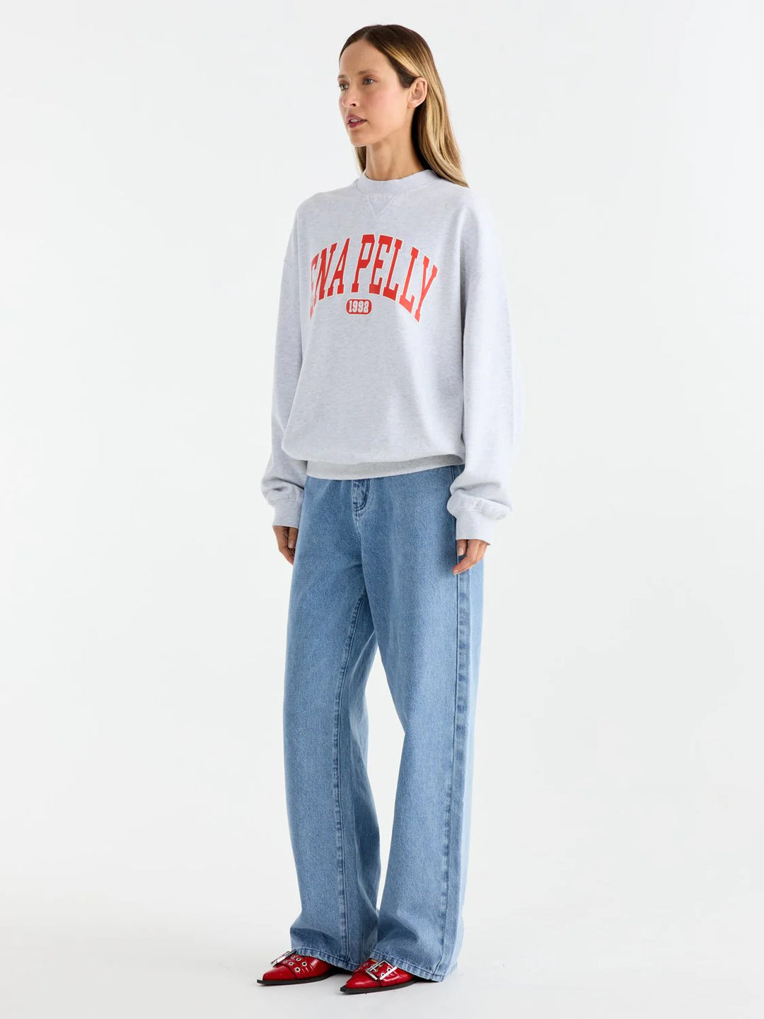 Collegiate Sweatshirt- White Marle/Red