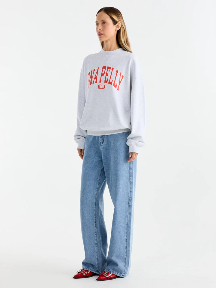 Collegiate Sweatshirt- White Marle/Red