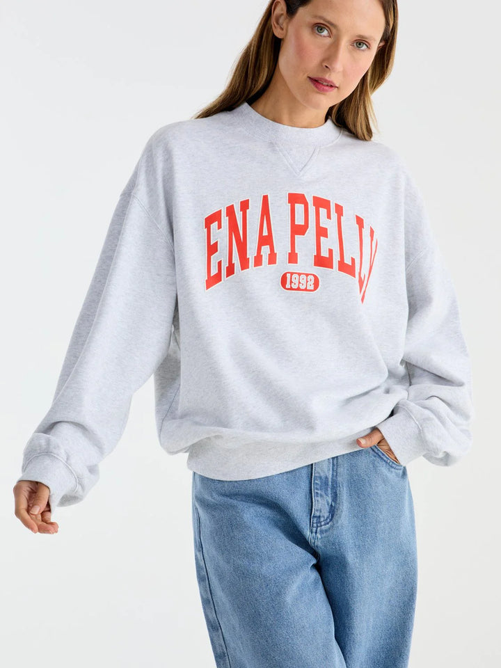 Collegiate Sweatshirt- White Marle/Red