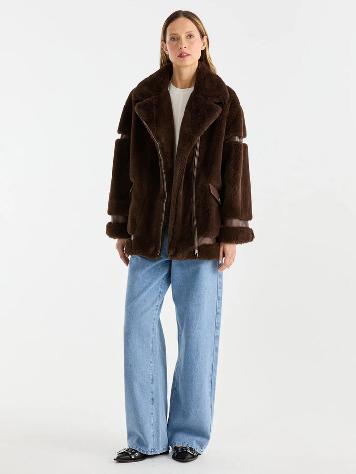 Clover Faux Fur Jacket - Chocolate
