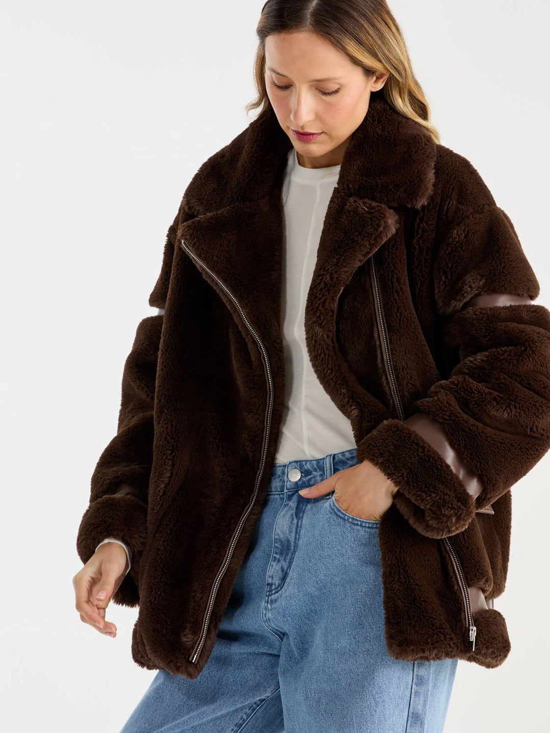 Clover Faux Fur Jacket - Chocolate