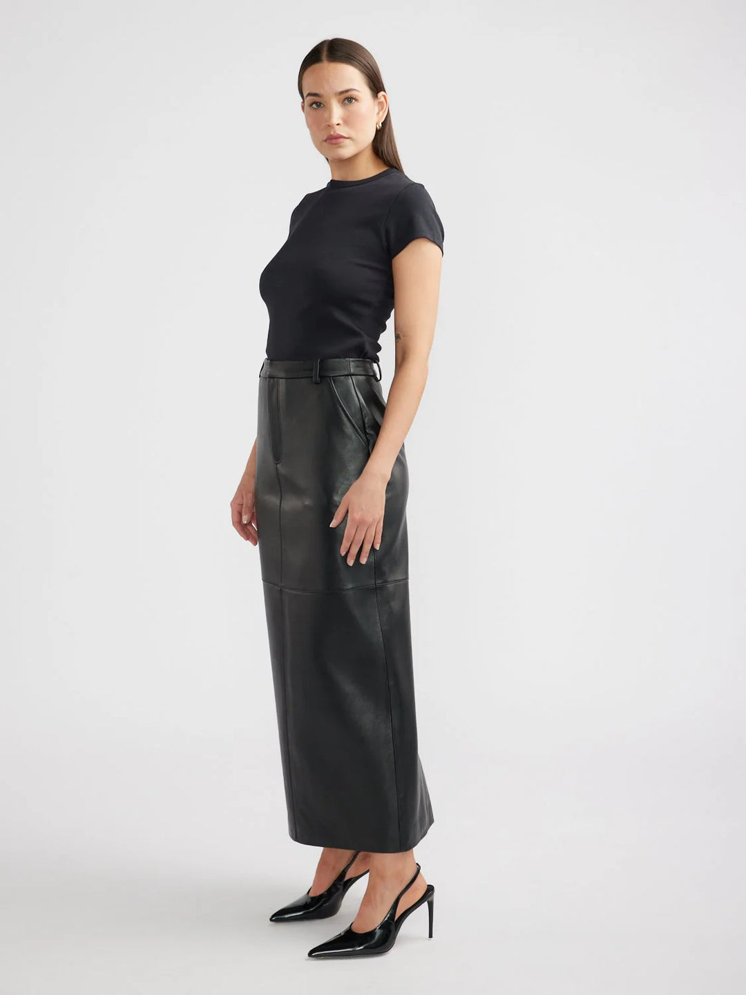Arden Leather Maxi Skirt - Black