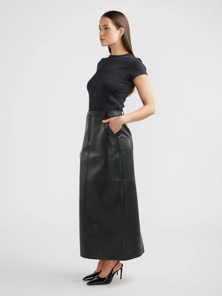 Arden Leather Maxi Skirt - Black