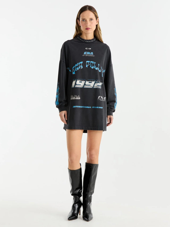 Speedway Tee Dress - Washed Black