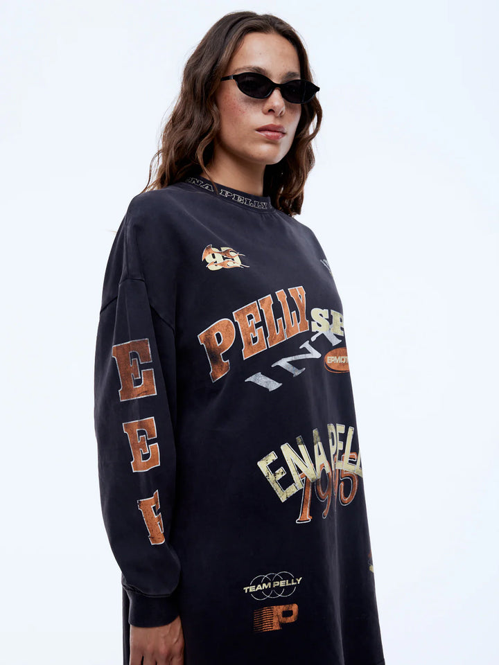 Pelly Sports Tee Dress - Washed Black