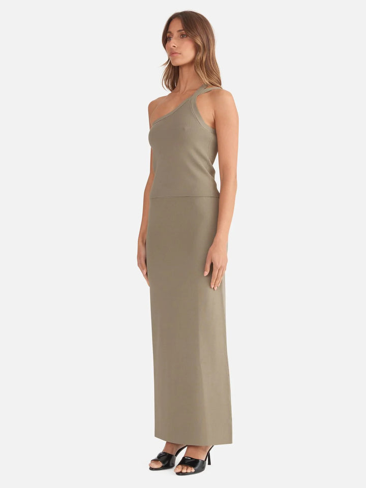 Evie Luxe Asymmetric Knit Tank - Olive