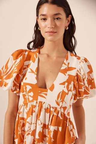 Casa Short Sleeve Mini Dress - Tangerine/Ivory