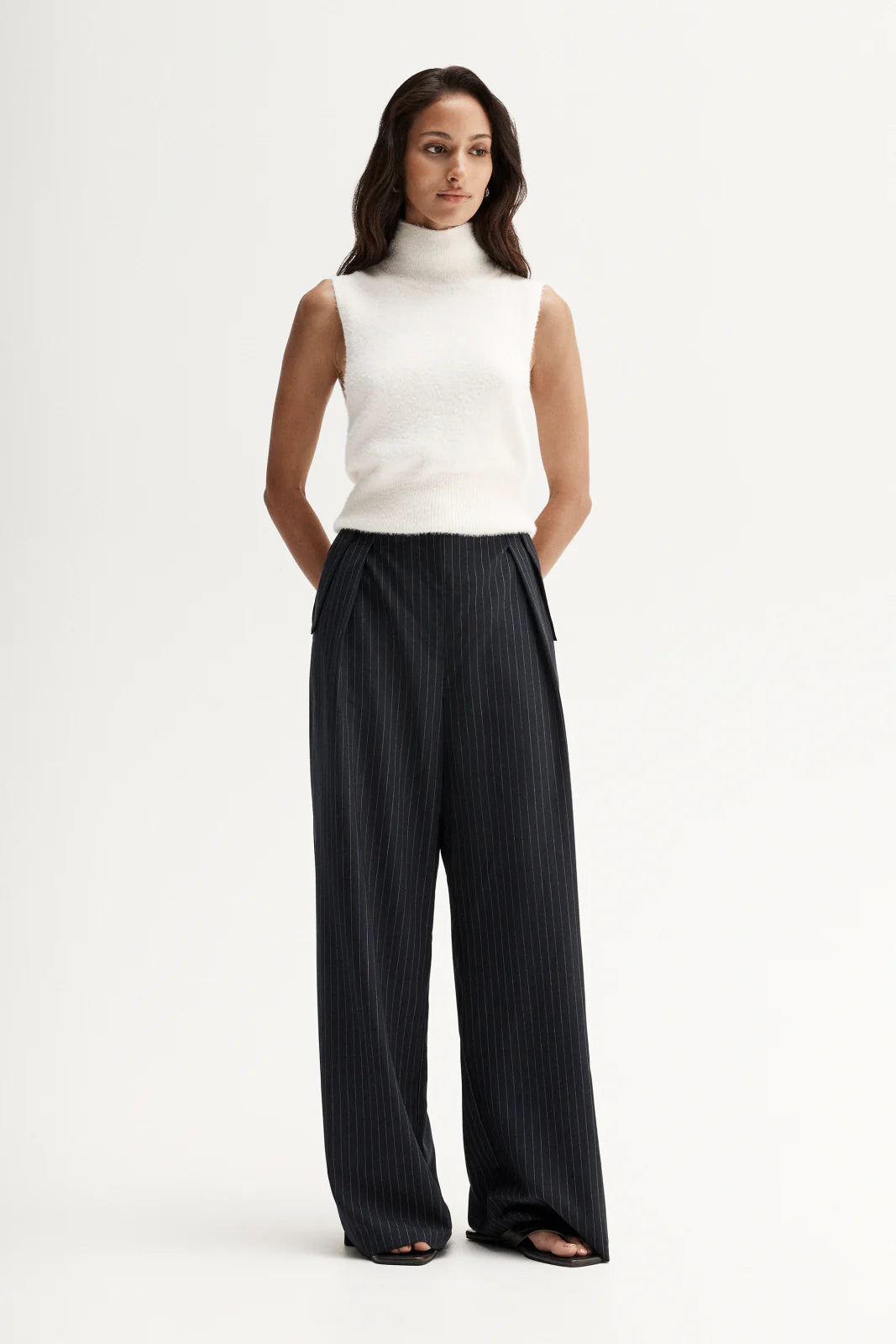 Wool Blend Pinstripe Pants