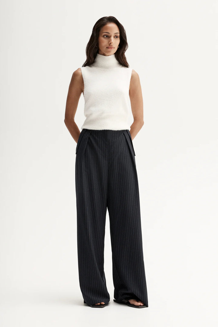 Wool Blend Pinstripe Pants