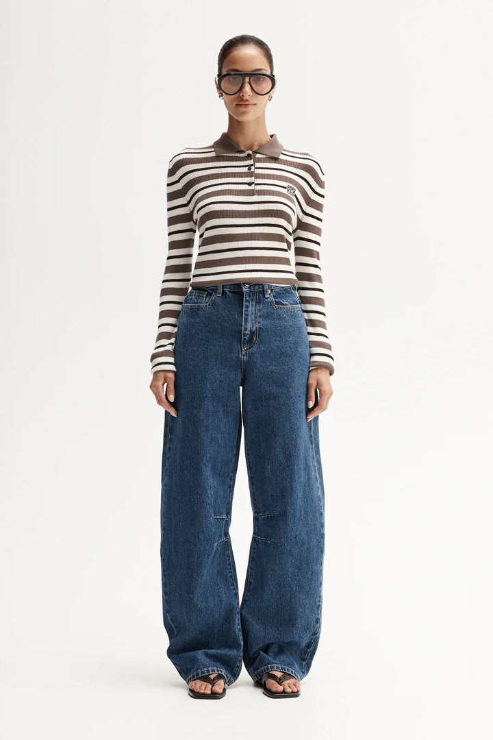 Ana Knit Polo - Chocolate Multi Stripe
