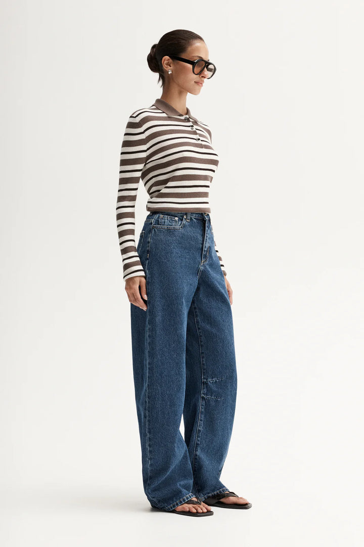 Ana Knit Polo - Chocolate Multi Stripe