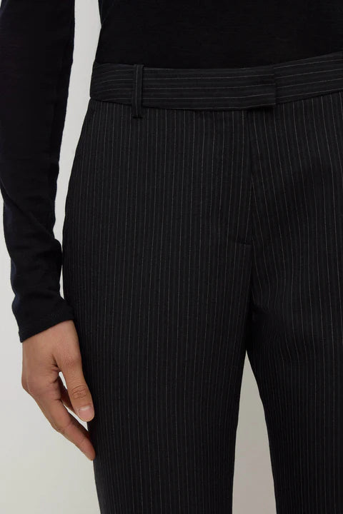 Kehlani Low Rise Suit Pant - Black Pinstripe
