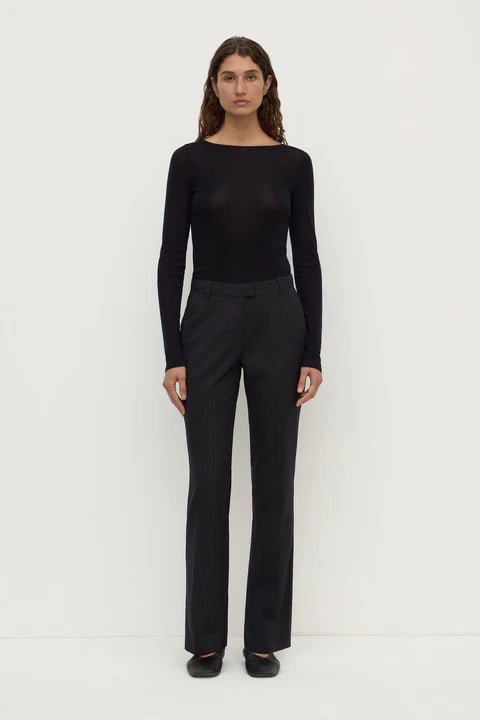 Kehlani Low Rise Suit Pant - Black Pinstripe