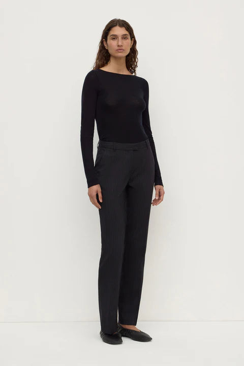 Kehlani Low Rise Suit Pant - Black Pinstripe