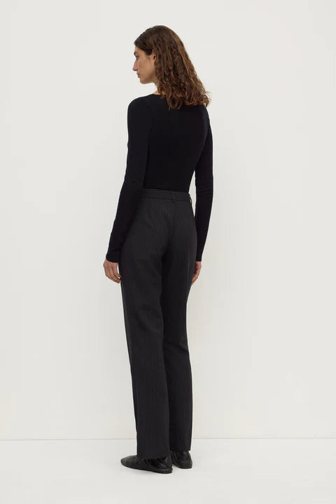 Kehlani Low Rise Suit Pant - Black Pinstripe