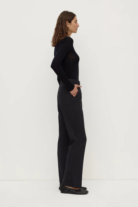 Kehlani Low Rise Suit Pant - Black Pinstripe