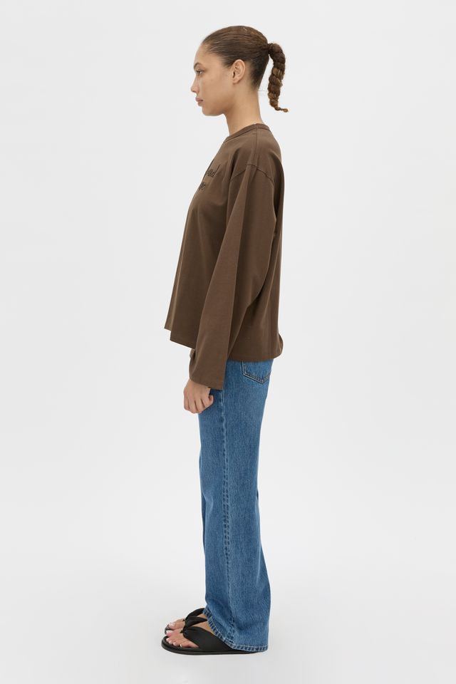 Maren Embroidered LS Tee - Chocolate