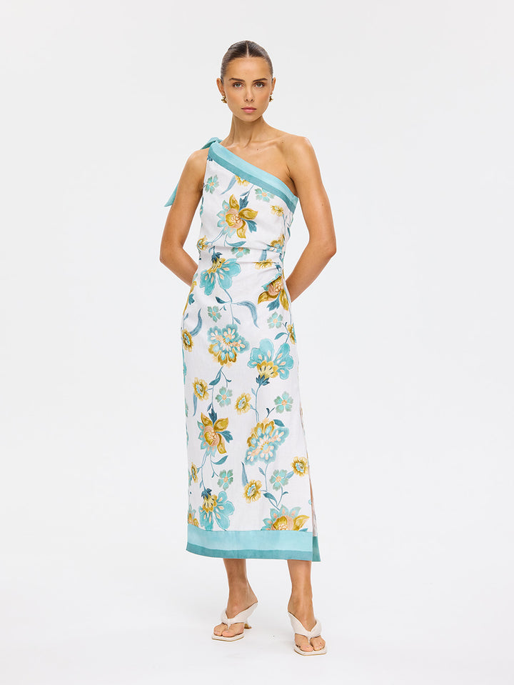 Solstice Midi Dress - Ivory Teal