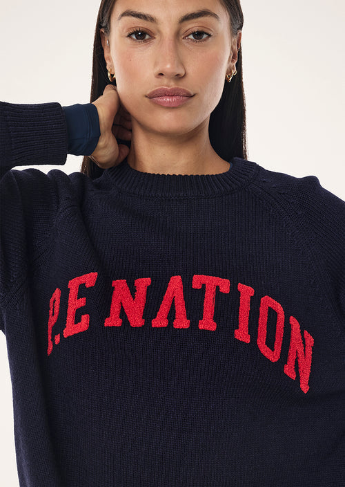 Legacy Knit Crew - Dark Navy/College Red