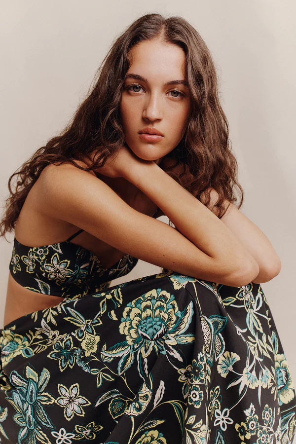Lina Bustier Cut Out Midi Dress - Black/Multi