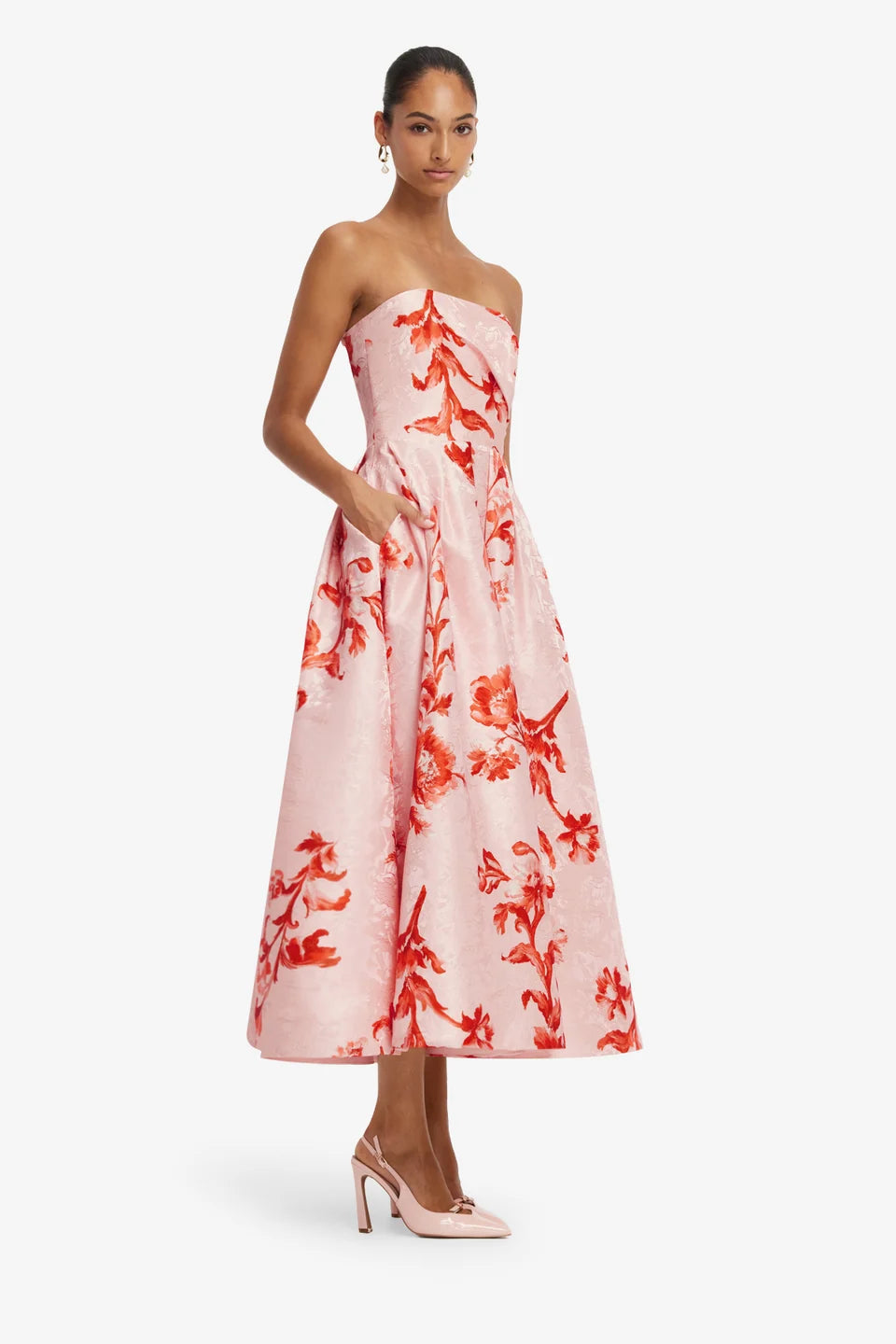 Lynn Jacquard Bustier Midi Dress - Magnolia Print
