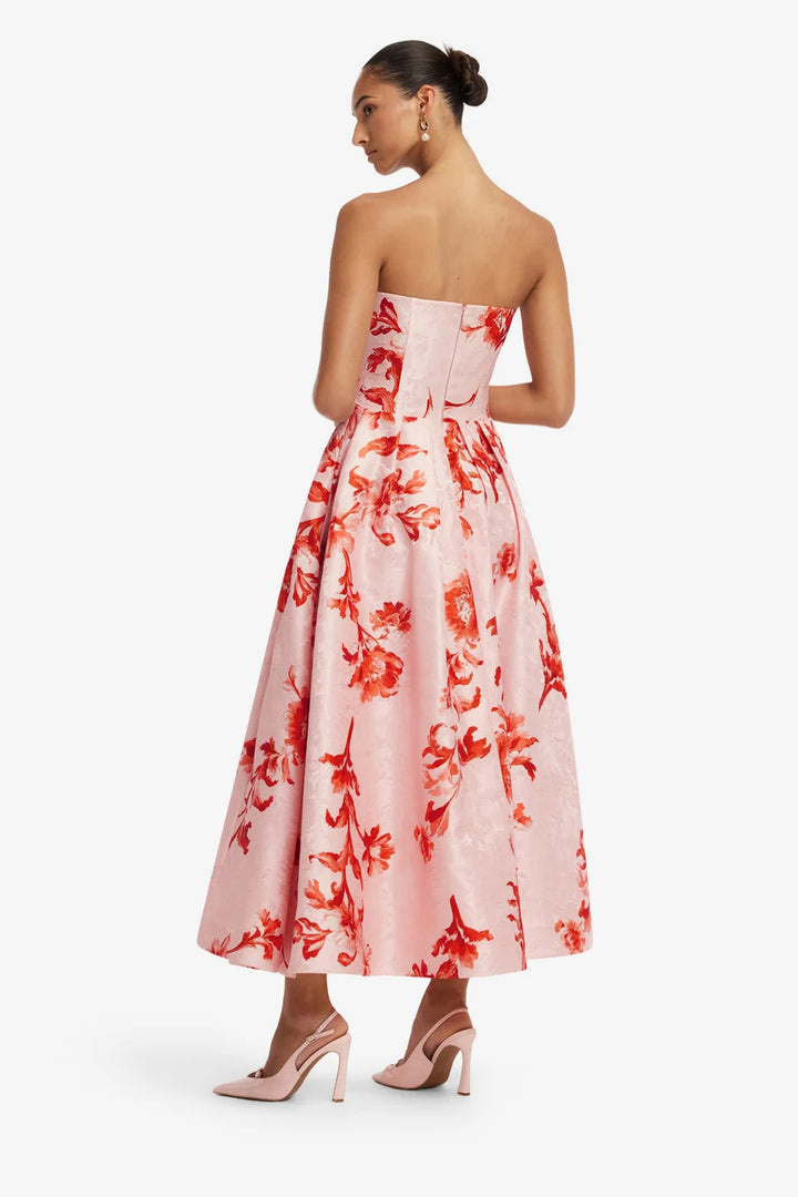 Lynn Jacquard Bustier Midi Dress - Magnolia Print