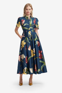 Bianca Short Sleeve Midi Dress - Lily Print/Indigo