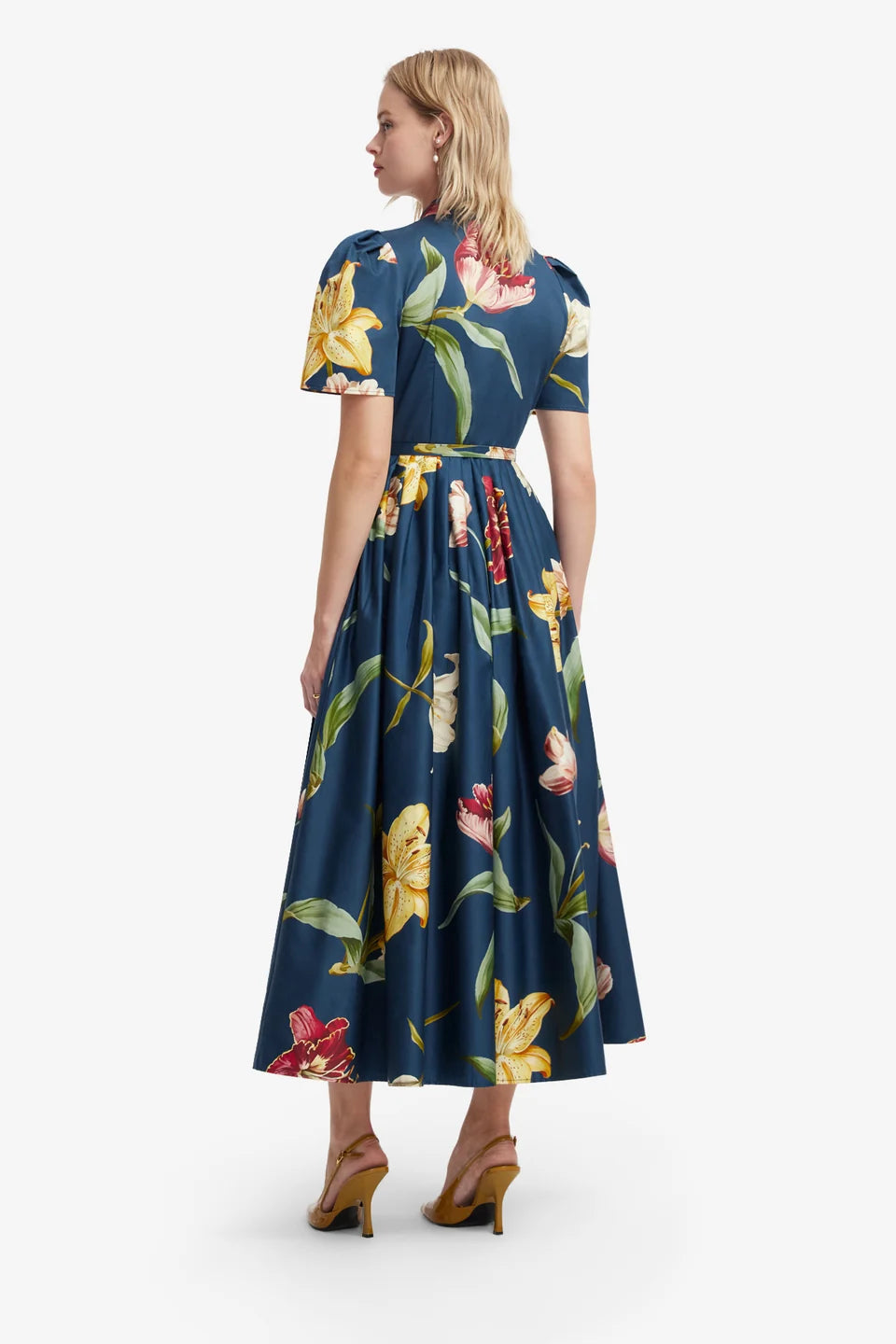 Bianca Short Sleeve Midi Dress - Lily Print/Indigo