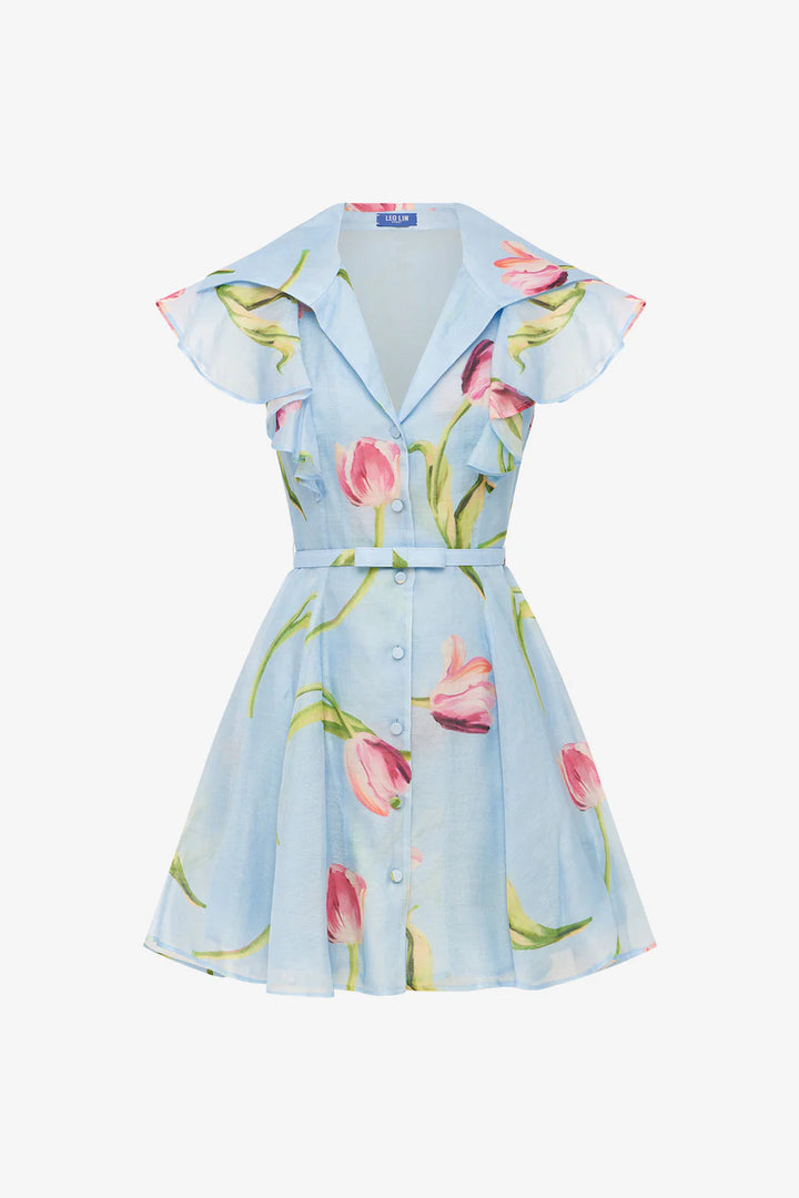 Isla Mini Dress - Tulip Print/Blue