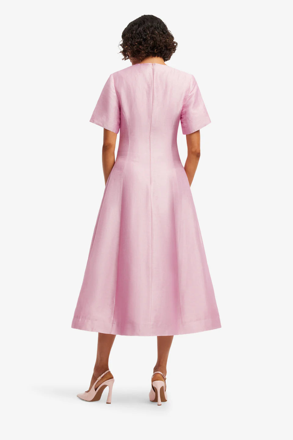 Caroline Short Sleeve Midi Dress - Bouquet Print/Pink