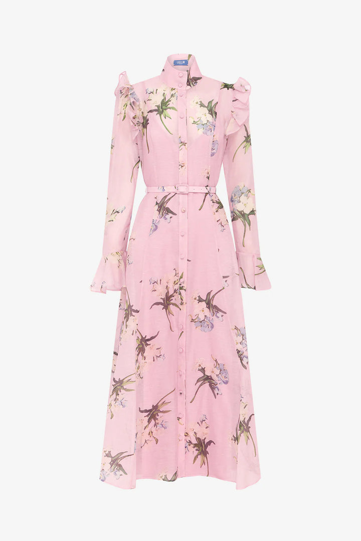 Katrina Butterfly Sleeve Midi Dress - Bouquet Print/Pink
