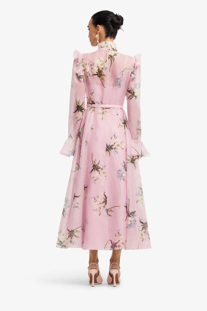 Katrina Butterfly Sleeve Midi Dress - Bouquet Print/Pink