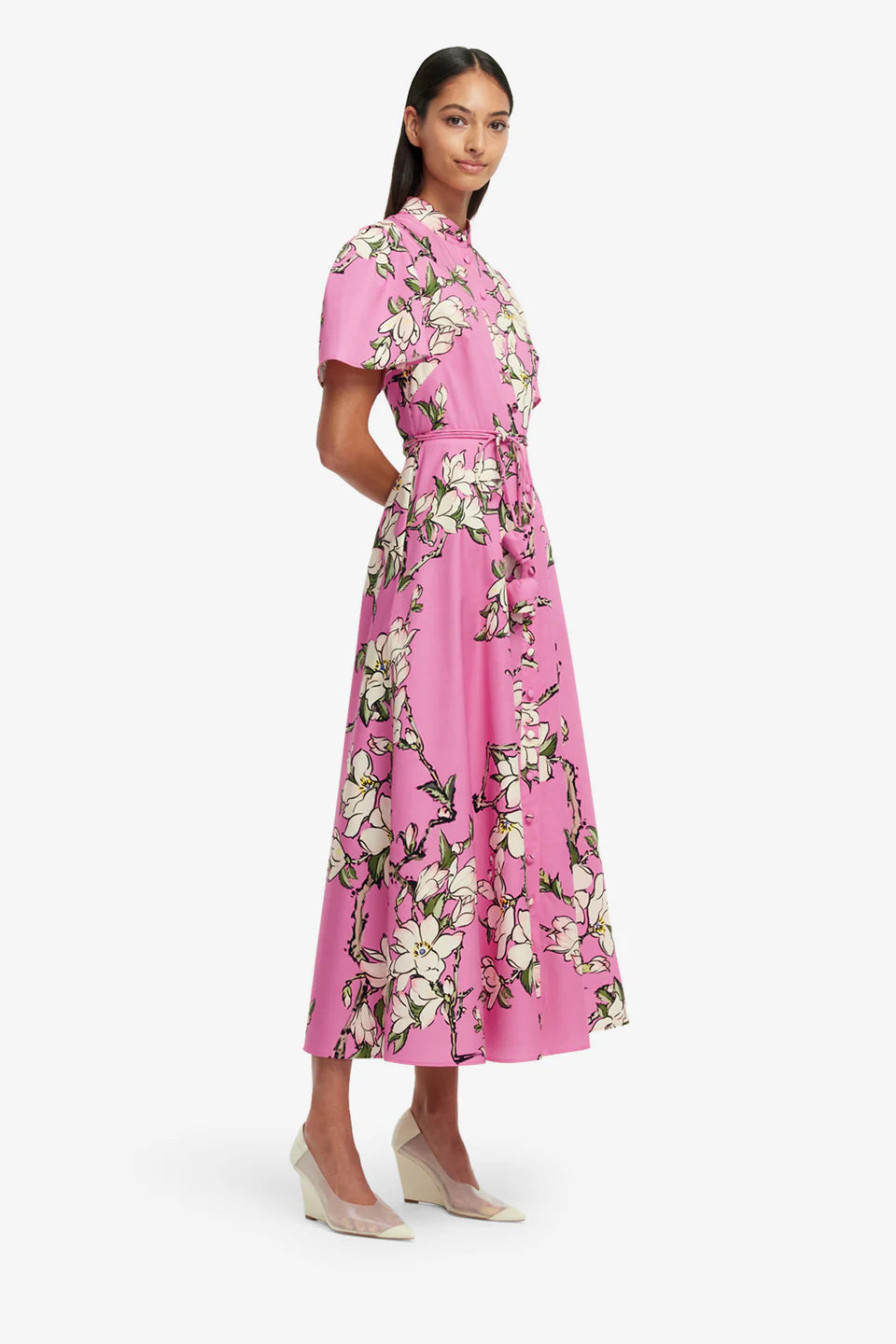 Bianca Short Sleeve Midi Dress - Pink Magnolia