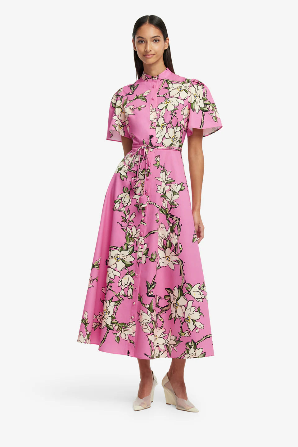 Bianca Short Sleeve Midi Dress - Pink Magnolia