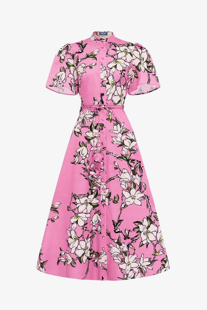 Bianca Short Sleeve Midi Dress - Pink Magnolia