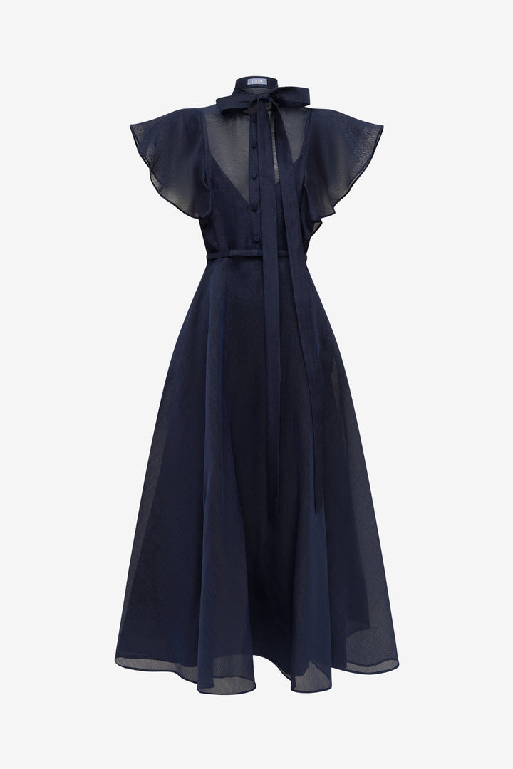 Elise Flutter Sleeve Midi Dress - Midnight
