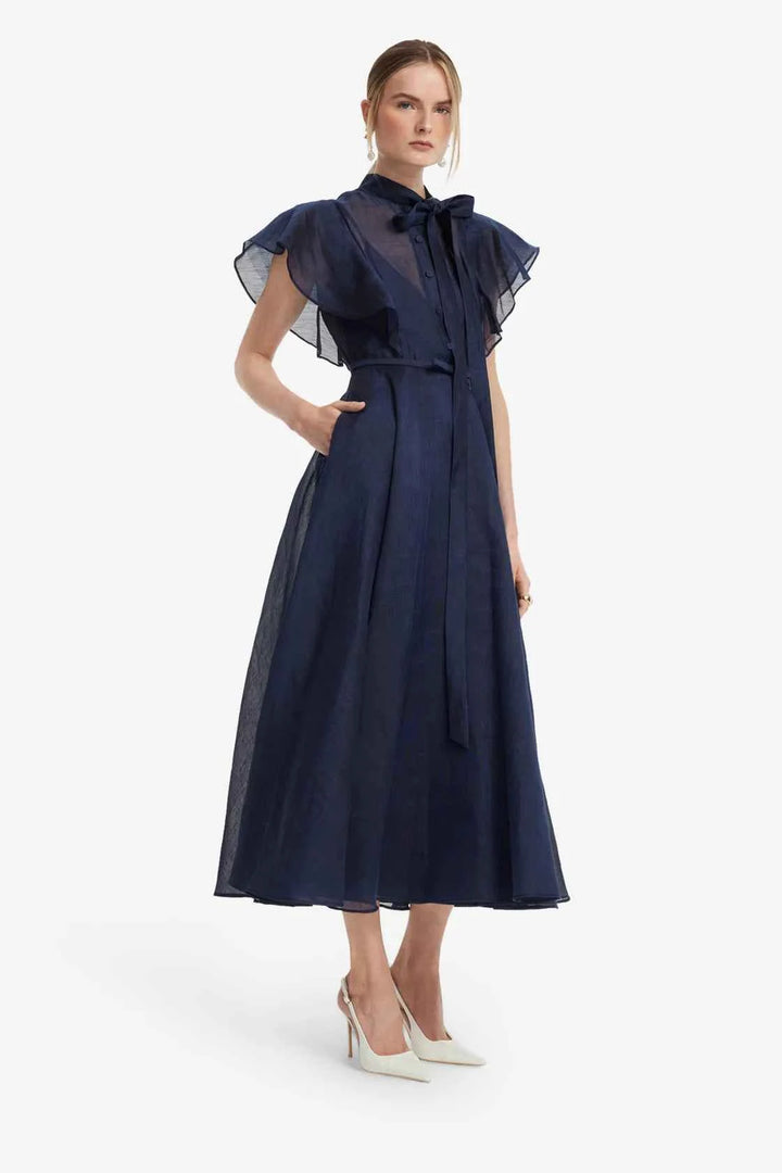 Elise Flutter Sleeve Midi Dress - Midnight