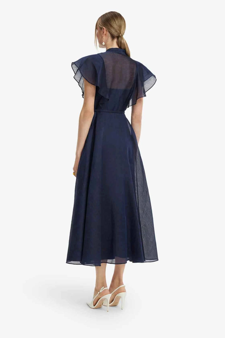 Elise Flutter Sleeve Midi Dress - Midnight