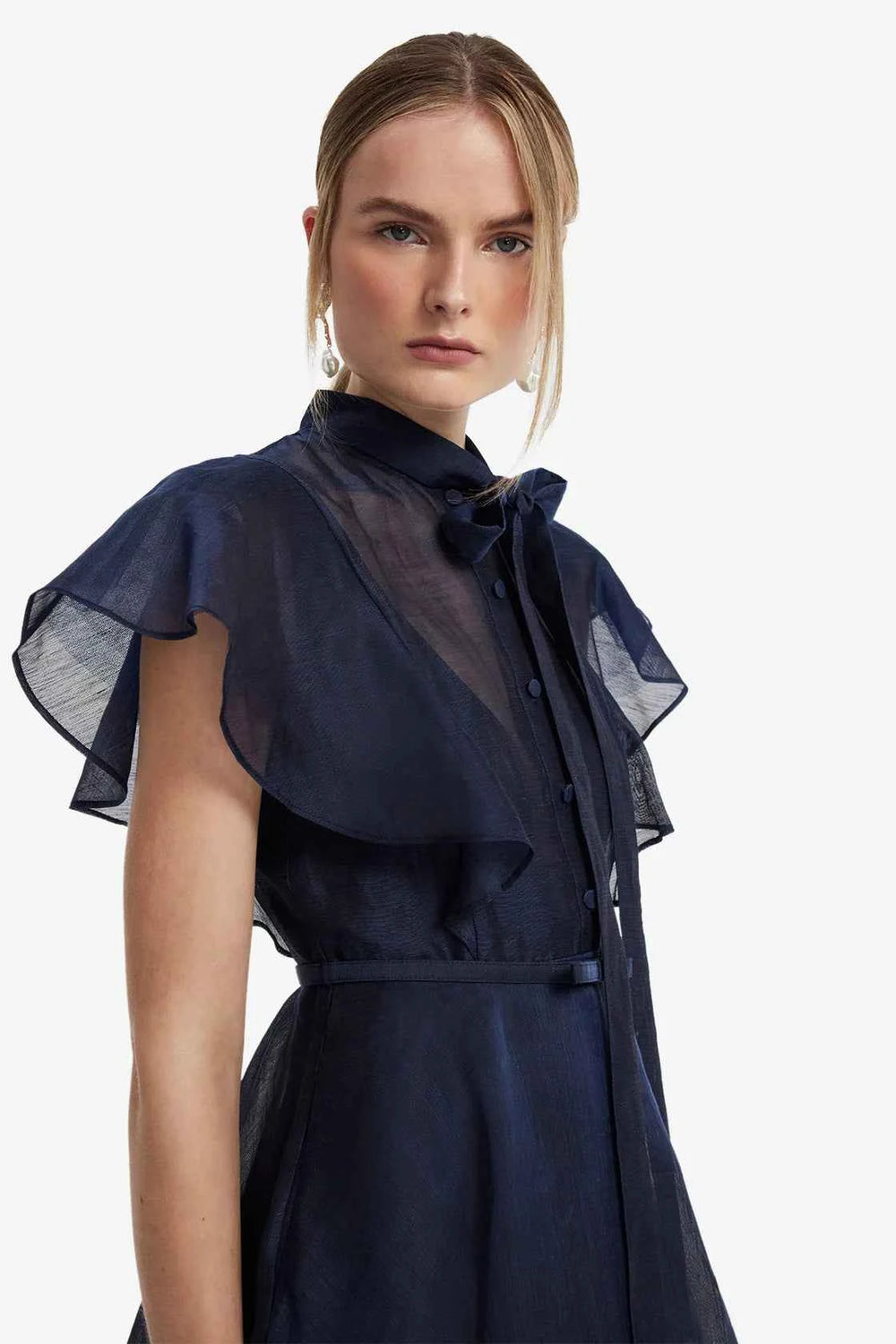 Elise Flutter Sleeve Midi Dress - Midnight
