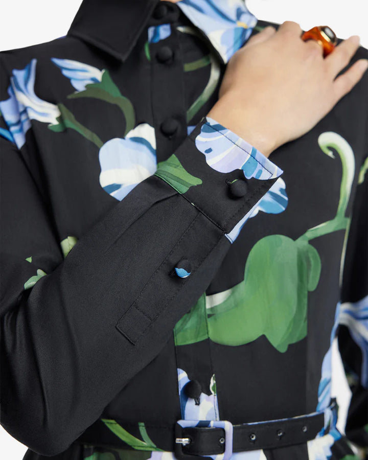 Zara Shirt Midi Dress - Vine Print in Ebony