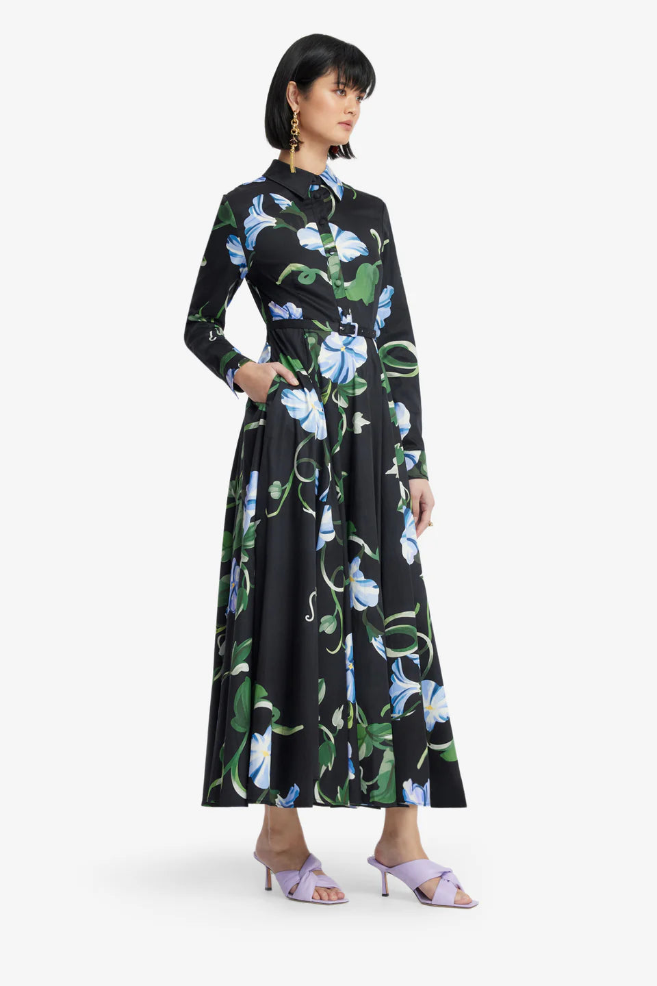 Zara Shirt Midi Dress - Vine Print in Ebony