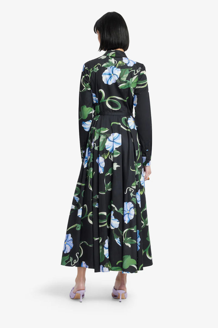 Zara Shirt Midi Dress - Vine Print in Ebony