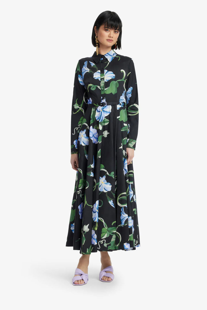 Zara Shirt Midi Dress - Vine Print in Ebony