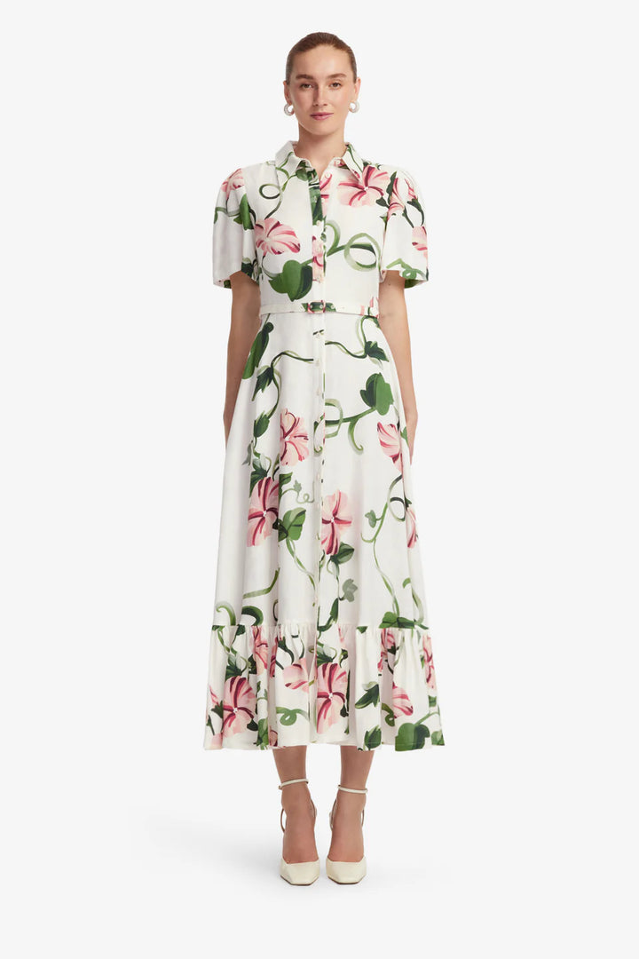 Becca Short Sleeve Midi Dress - Vine Print in Snow