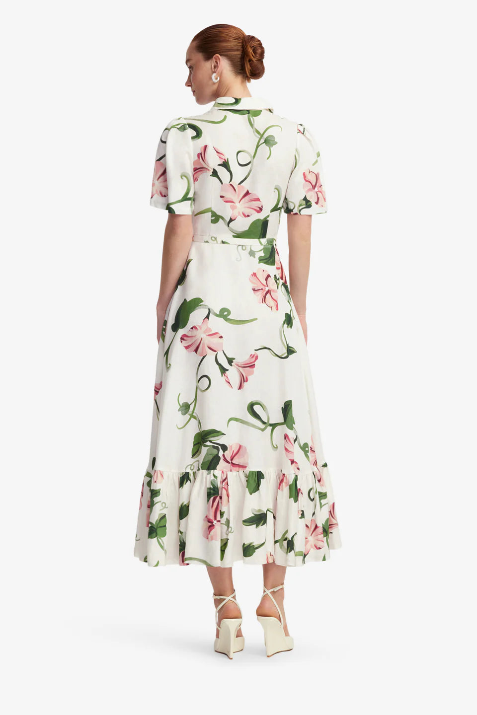 Becca Short Sleeve Midi Dress - Vine Print in Snow