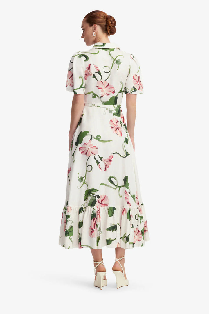 Becca Short Sleeve Midi Dress - Vine Print in Snow