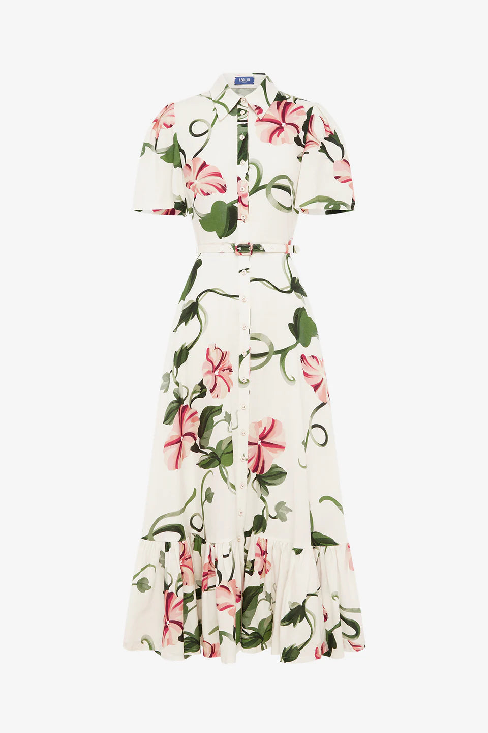 Becca Short Sleeve Midi Dress - Vine Print in Snow