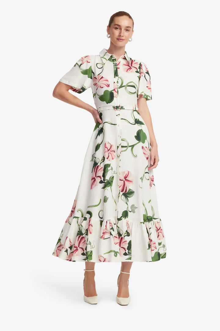 Becca Short Sleeve Midi Dress - Vine Print in Snow